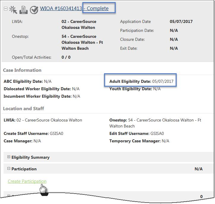 See the steps under the topic The WIOA Service/Activity Enrollments starting on page 6-69 for more on the steps for enrollment, after completion of an application.