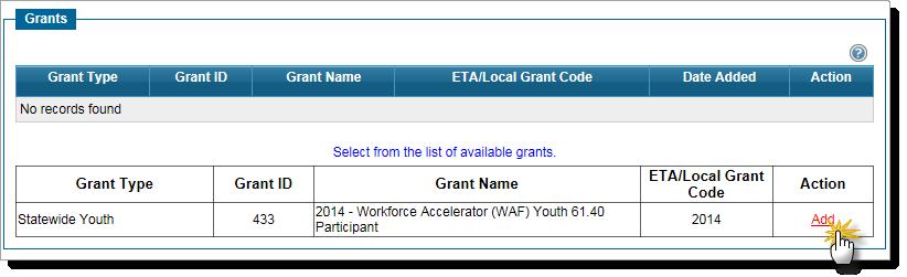 When on, the entries display as described below: Non-WIOA Special Grants - When the switch for Non-WIOA Special Grants is turned on, this field can be edited at any time, until an exit record exists