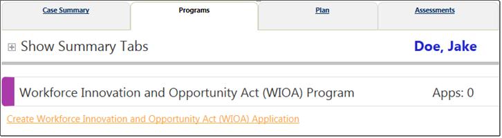 After completing the Start tab, you will continue through the other tabs/segments of the application, whose fields and requirements are adjusted based on your selected WIOA eligibility type(s).