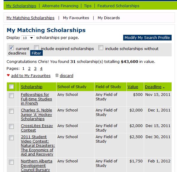 Finding Your Scholarships Managing your scholarships Step 9 You can view all the