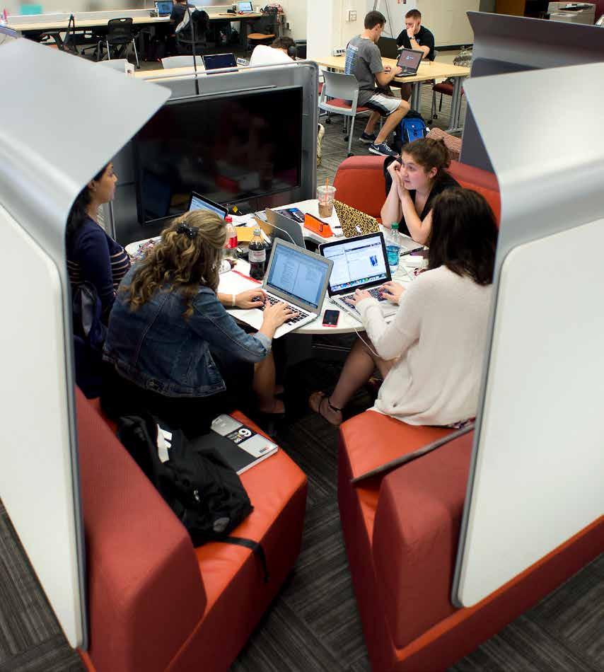 Collaboration Spaces The Libraries offer numerous spaces for collaboration work and feature various furniture configurations including whiteboards, sit-stand desks, public computers, and portable
