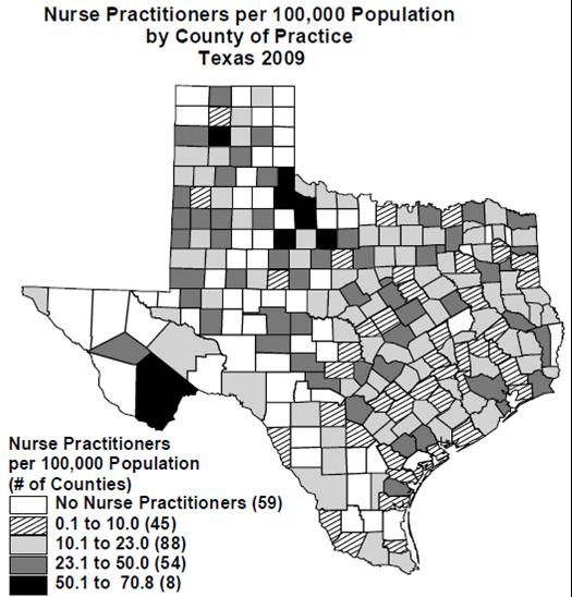 Nurse Practitioner Facts 2009 Nurse Practitioners: Total - 5,745 White 77.5% Black 7.0% Hispanic 9.8% Other 5.8% Male 9.8% Female 90.2% Providers/100,000 Population: Border Urban 17.