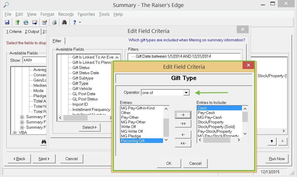 Step 12. Configure Gift Types for 2014 Donors Raiser s Edge: How To Query Constituent Giving With A Cumulative Total Including Soft Credits 1.