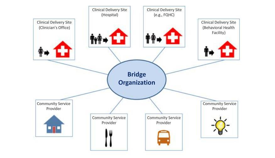 The Bridge Entity & The Consortium The applying organization is called the Bridge Entity and is responsible for providing the infrastructure to convene and coordinate clinical and community resources.
