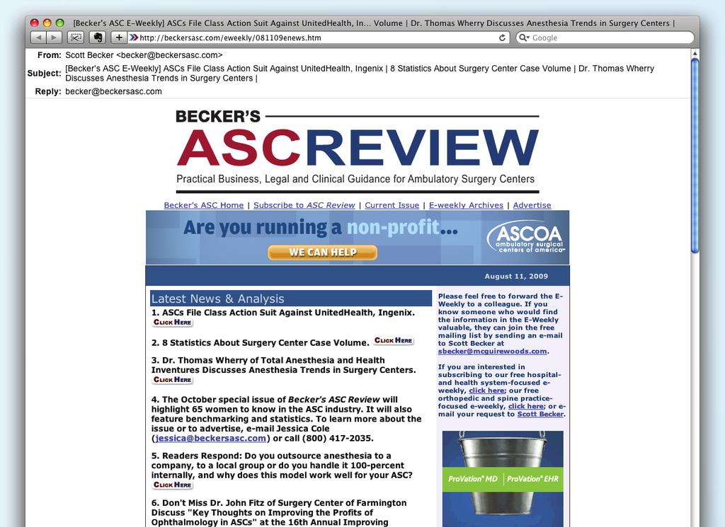 E-Weekly Newsletters Becker s ASC Review E-Weekly is a e-newsletter distributed twice-weekly.