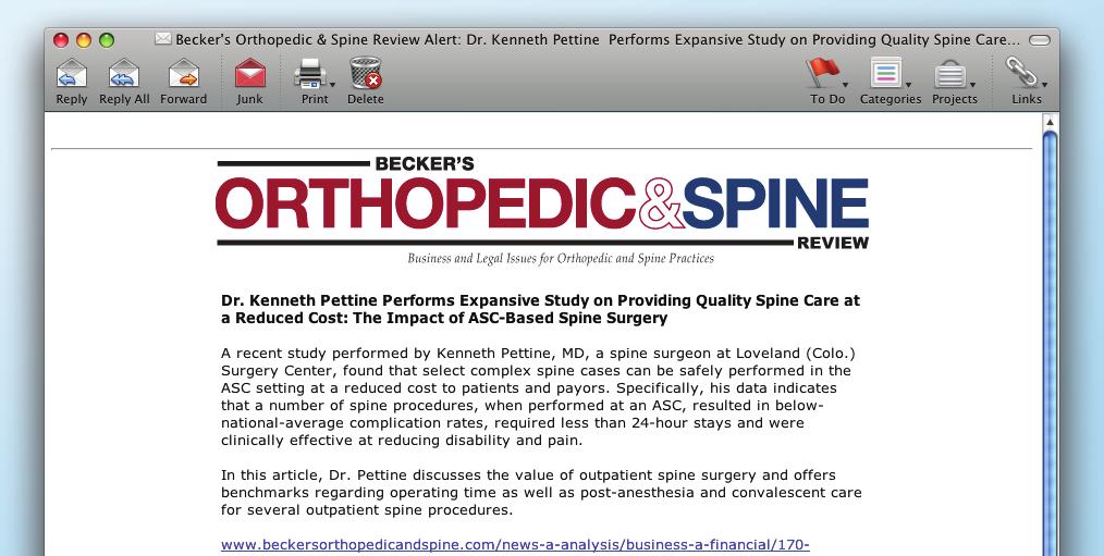 hospitals and health systems. Becker s Orthopedic & Spine E-Weekly is a weekly e-newsletter.