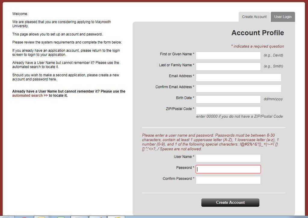5. Applying step by step i) Creating account The first step is to register in the online system and