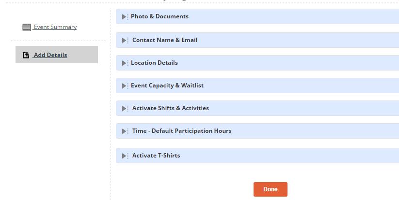 Volunteering Once you have populated all required fields for your event, select Add More Details.