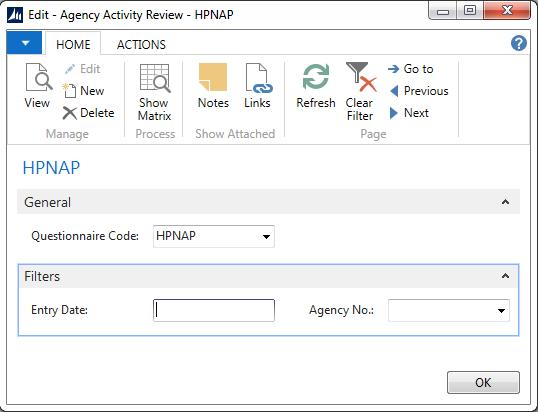 The Activity Review Matrix will open where you can edit an existing review that has not been exported or enter a new review.
