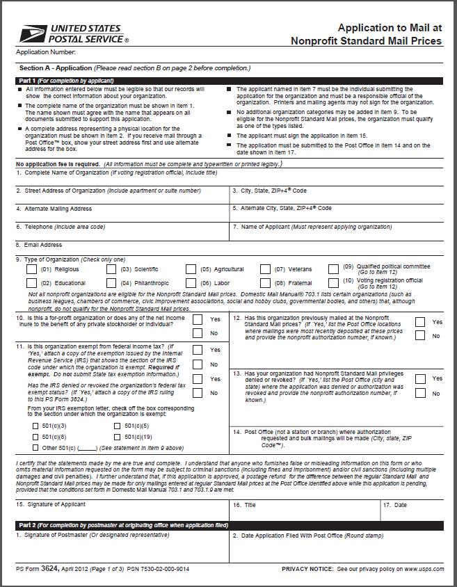 PS Form 3624 Original Authorization submitted