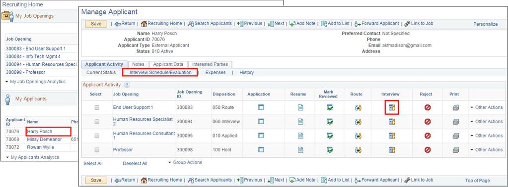 Scheduling Interviews This job aid describes how recruiters use the Interview Schedule page to schedule interviews with applicants.
