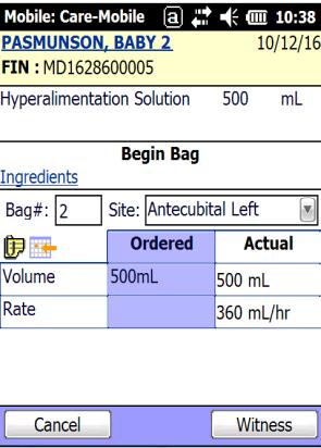 administering TPN. 1. Scan the IV Bag, Select Begin Bag. 2.