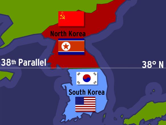 Korean War At the end of WW II Korea was split into two at the 38 th parallel, with the
