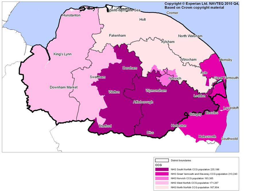 Figure 3: Map illustrating Norfolk CCGs and district boundaries. Data Source: ONS 5.