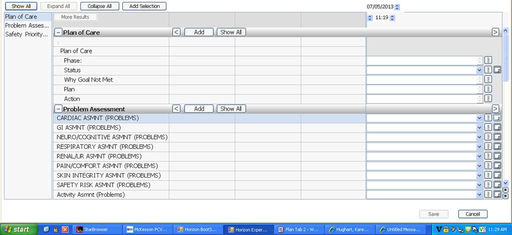 The new PLAN Tab looks like this with Plan of Care section at the top, Problem Assessment in the middle,