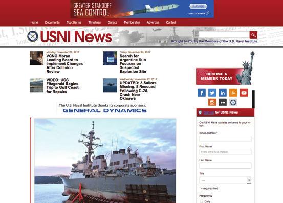 in and impacting the Sea Services and national security. It allows the Naval Institute to reach Proceedings readers between the monthly magazine releases.