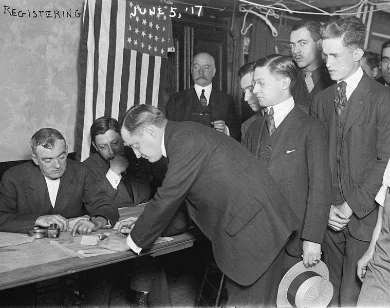 The U.S. Mobilizes for War 18 May 1917: President Woodrow Wilson and Congress enacted the Selective Service Act. Registration of ALL Males between 21 and 20 years old.