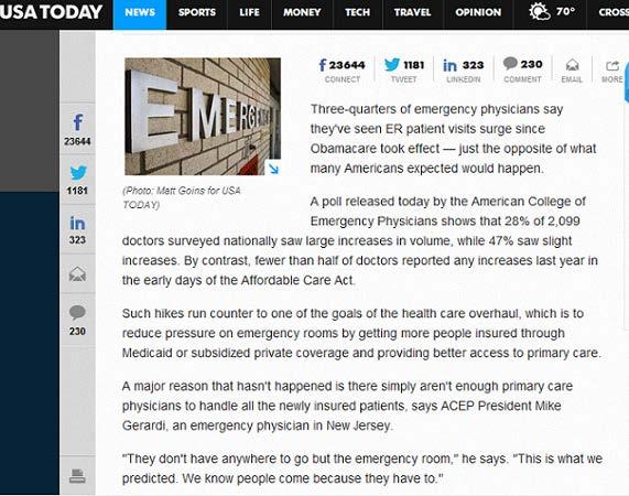 The ER cost crisis is real and growing More and more people are going to the Emergency Room because they do not know where else to go 75% of ER physicians have seen an