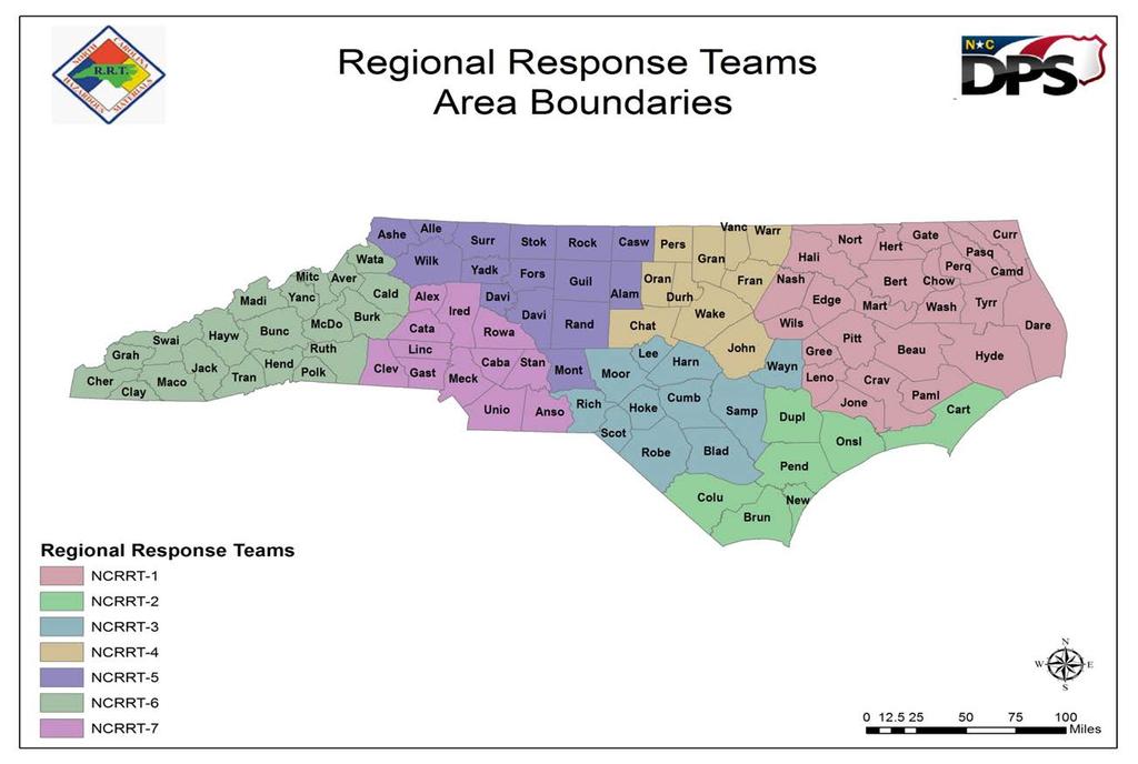 Regional Response Teams for Hazardous Materials (NCRRT) Seven teams located strategically around the state Cost-efficient partnership between