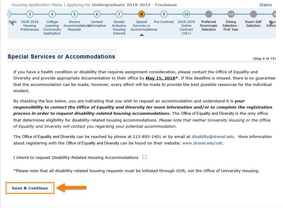 Students with a health condition or disability that require a housing