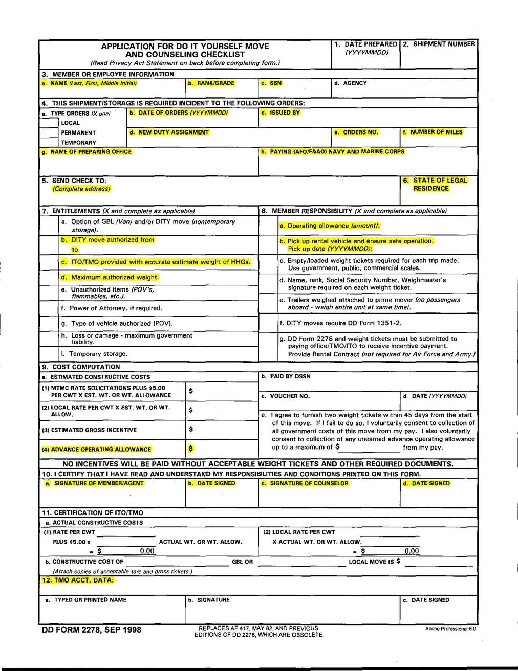 DD FORM 2278 Obtained via www.move.