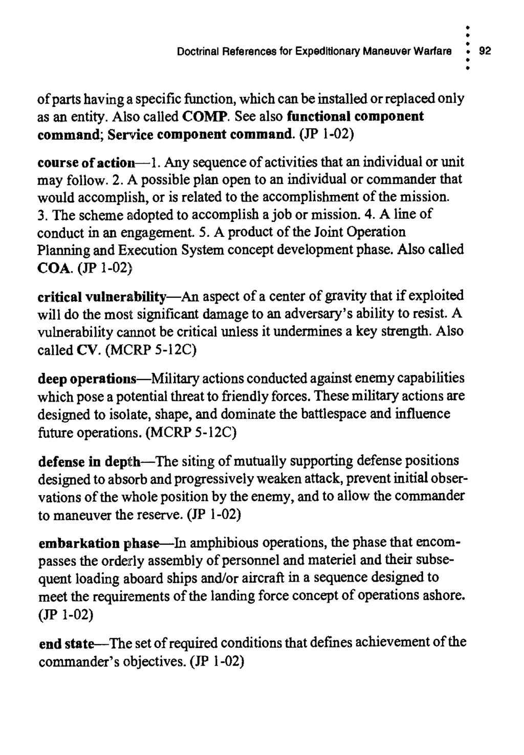 Doctrinal References for Expeditionary Maneuver Warfare 92 ofparts having a specific function, which can be installed or replaced only as an entity. Also called COMP.