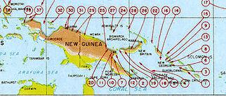 At the same time MacArthur s forces were moving up New Guinea US Army & Australian forces 51 separate battles