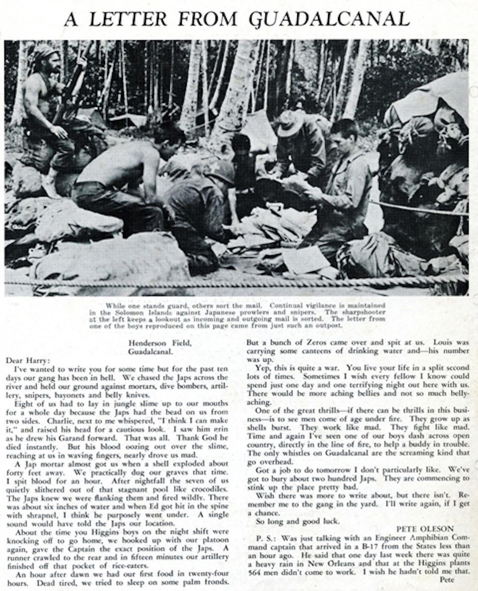 Pete Oleson, Letter From Guadalcanal, 1942 The National World War II Museum Activity: Operation Invasion: Reaching the