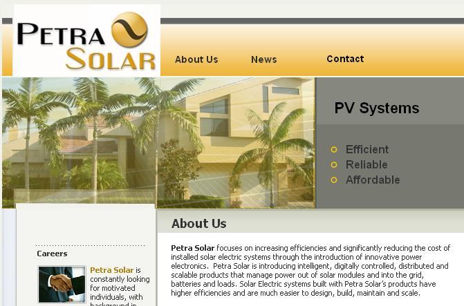 Tech Transfer Examples Petra Solar (startup co, raised $14M in first round VC investment)