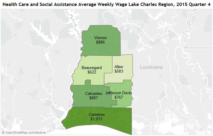 Total Wages by Parish Total Wages Health Total Wages Percent Health Care Avg. Weekly Parish Care Industry All Industry Related Wages Wage Lake Charles RLMA $210,781,605 $1,696,837,090 12.