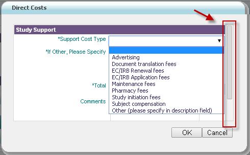 Please note the scroll bar to the right, which exposes the ability to upload an attachment related to the cost being entered.
