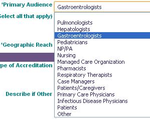 The Primary Audience list is a drop down where the requestor selects, from a list of specialties, who the learning activity is targeted towards.
