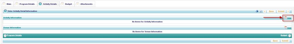 ix) The Activity Details tab will ask for information on the proposed activity.