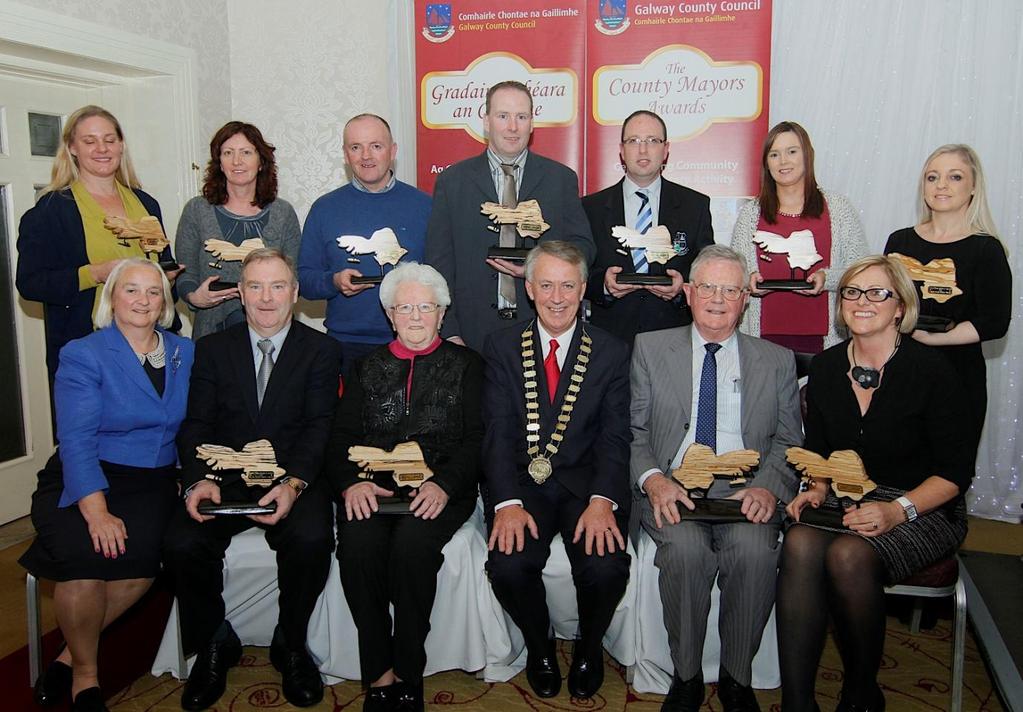 At the Mayoral Awards Ceremony (seated L R) Martina Moloney Galway County Manager, Gerry Larkin of abbey Community Development, Angelea Geoghegan, Killiomer and District Development Society, Frank
