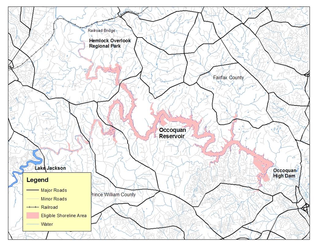 Occoquan Reservoir Shoreline Area Eligible for Fairfax Water Grants Map 3.