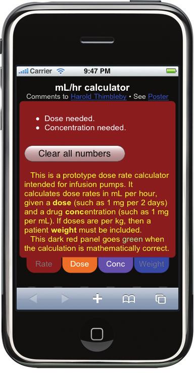 Factors to No Longer Overlook Figure 2. The prototype dose calculator running on the iphone (it also works on desktop Web browsers).