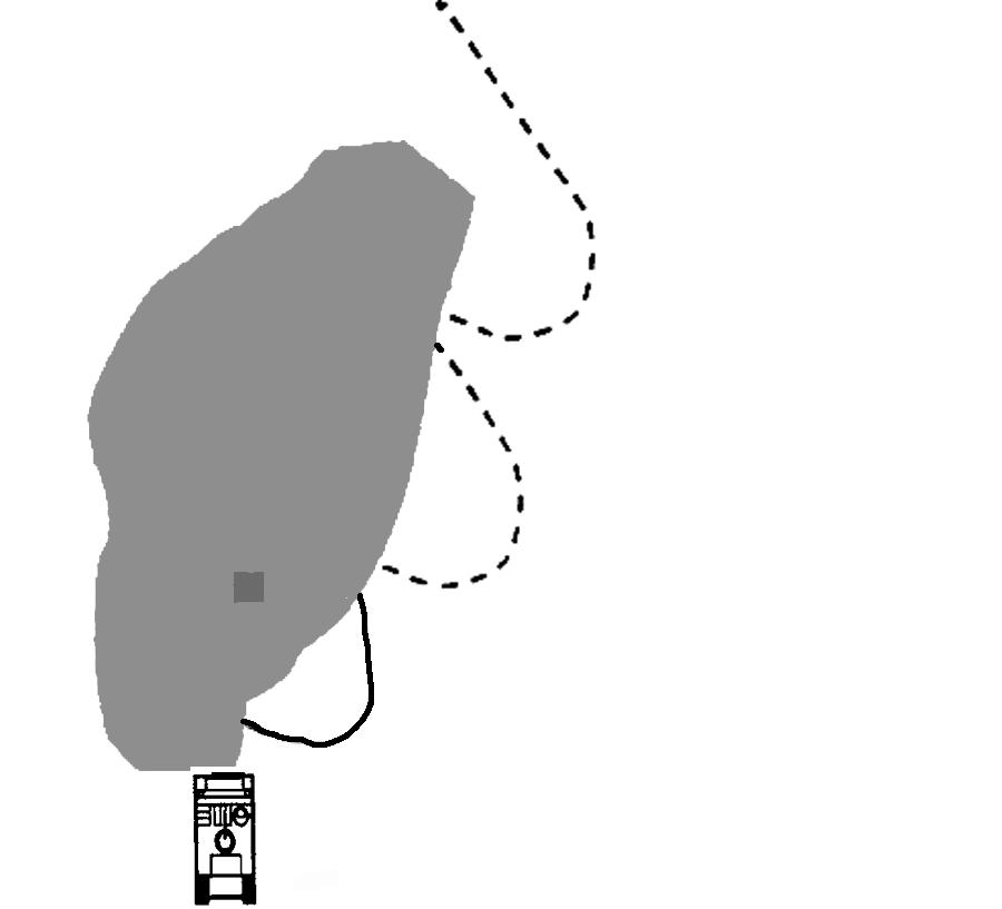 c. Based on the wind direction, uses one of the following bypass techniques to find a clean route around the contamination area.