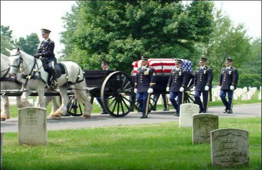 Planning and Operational Considerations Army Honor Guard Escorting Casket on Caisson Arlington National Cemetery to facilitate interment operations.