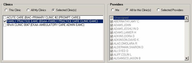 providers Selected Clinic(s) allows you to