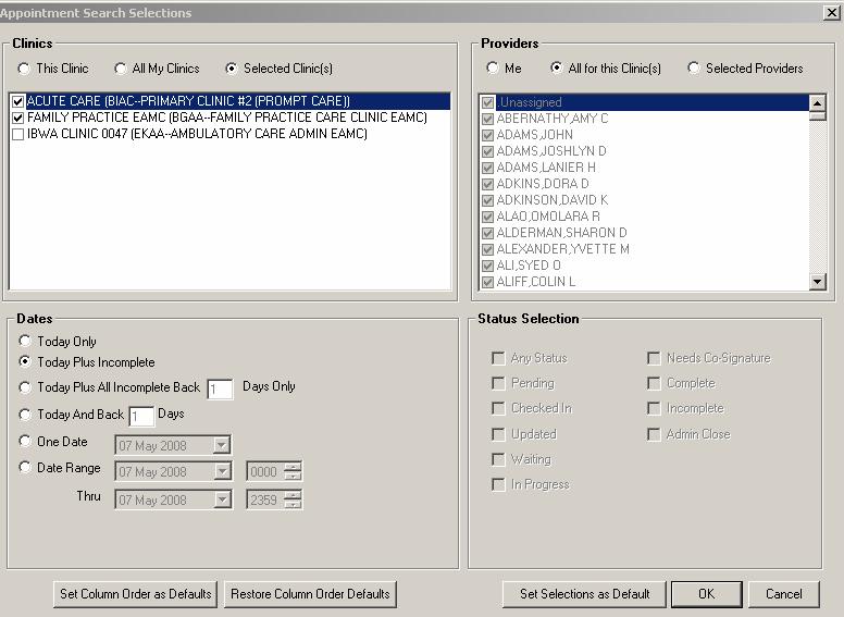 Provider Mapping in the Appointments Module The Appointment Search Selection box
