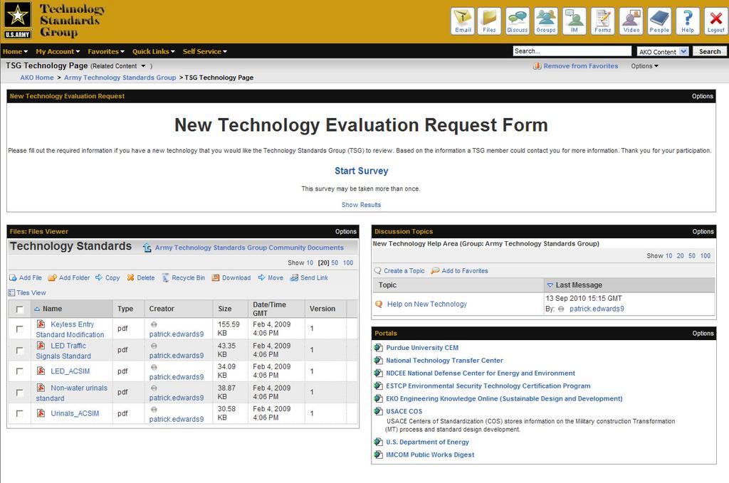 a Technology Evaluation Request lll f~ lml!jl Group TSG Technology Page (Reloted Content ) t!