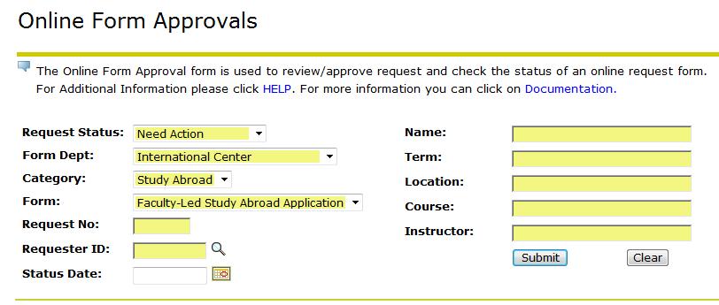 5. On the Online Form Approvals select the options you would like to display.