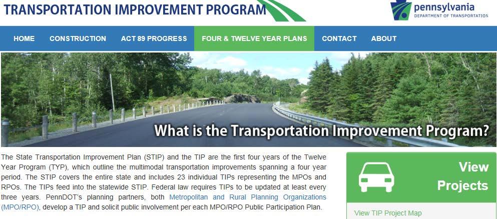 Regional Transportation Improvement Program (TIP) First 4-years of LRTP Includes listing of federally funded projects