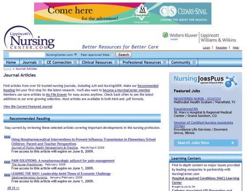 widgets which appear on web sites within the Nursing Channel and