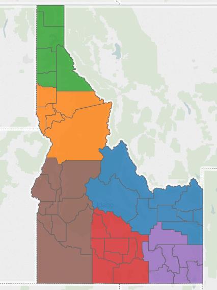 0% 40.2% Southwestern N/A 65.4% South Central NR 68.5% Southeastern 66.7% 60.8% Eastern 65.8% 88.2% Idaho 64.4% 59.
