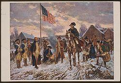 Pg 8/11 On December 19, 1777, when Washington's poorly fed, ill-equipped army, weary from long marches, struggled into Valley Forge, winds blew as the 12,000 Continentals prepared for winter's fury.