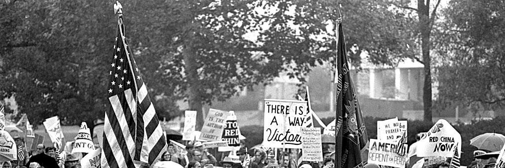 Pro-war counter protests as a reaction to Kent State protests They support Nixon and escalation I m very proud to be an