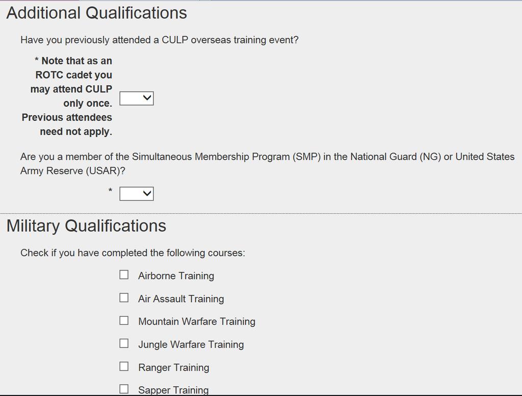 Qualifications SMP is used for Country Assignment Based on NG unit Alignment to a country. Qualifications Is used for Possible Mission Consideration.