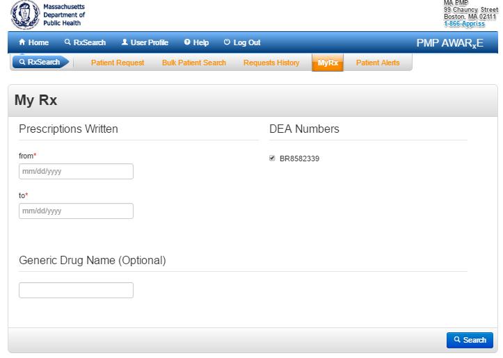 Prescribers can self audit: My Rx functionality Select the date range (within past