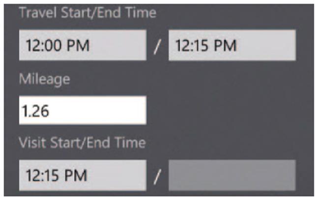 In the TimeLog, complete the following: Travel Start/End Time Enter the travel start and end time.